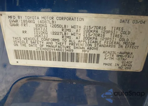 2004 Toyota Rav4 z USA, uszkodzony, nr VIN JTEHD20V446013489